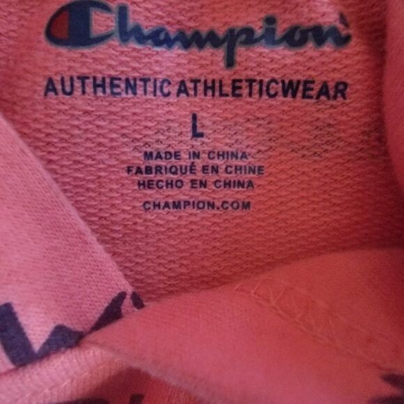 Champion Girl's Citrus Pink AOP Script Athleticwear Hoodie Sweatshirt Size Large - Picture 6 of 11